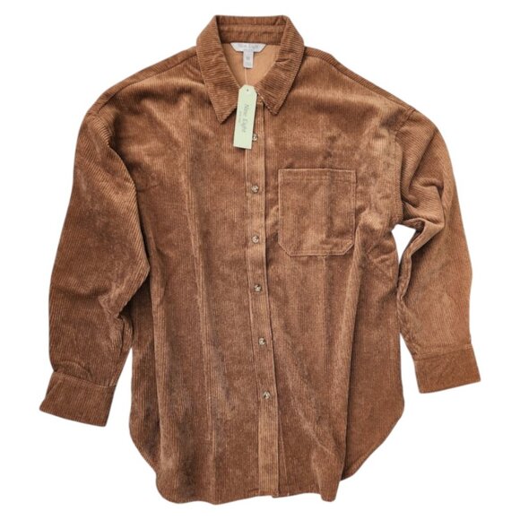NEW Size Large Women’s Corduroy Shacket Jacket Shirt Button up Down L Amber Brow - Picture 2 of 12